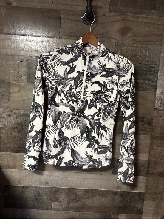 Tommy Bahama Tops - Tommy Bahama White and Black Tropical Quarter-Zip Active Top w/ Front Pockets XS